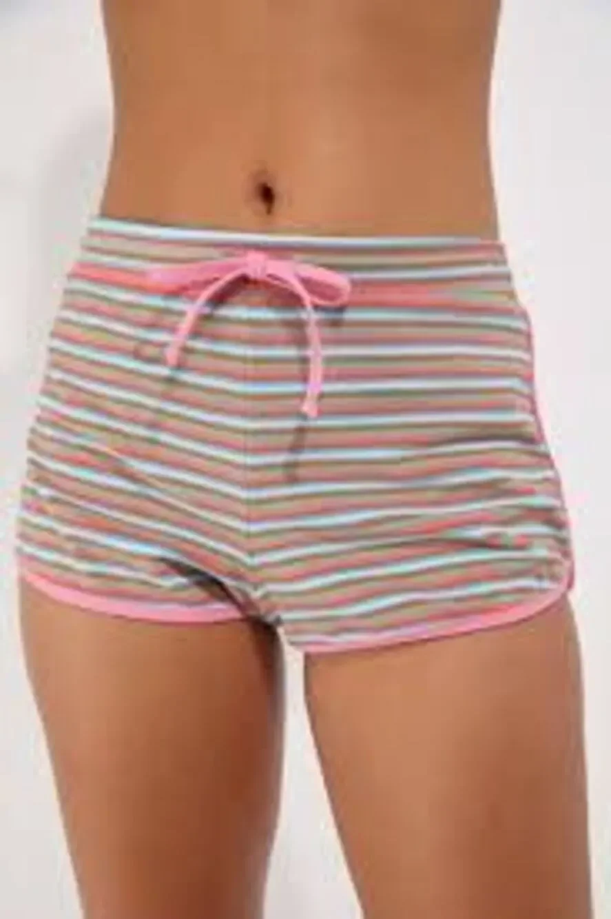 Dippin Daisy’s Girls Club Pink Multi Striped Terry Knit Drawstring Swim Shorts S